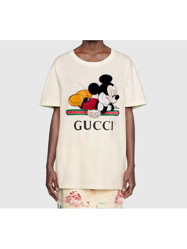 Футболка GUCCI x Disney Mickey Mouse Logo Short Sleeve, коллаборация — изображение 3 из 4, серо-белый