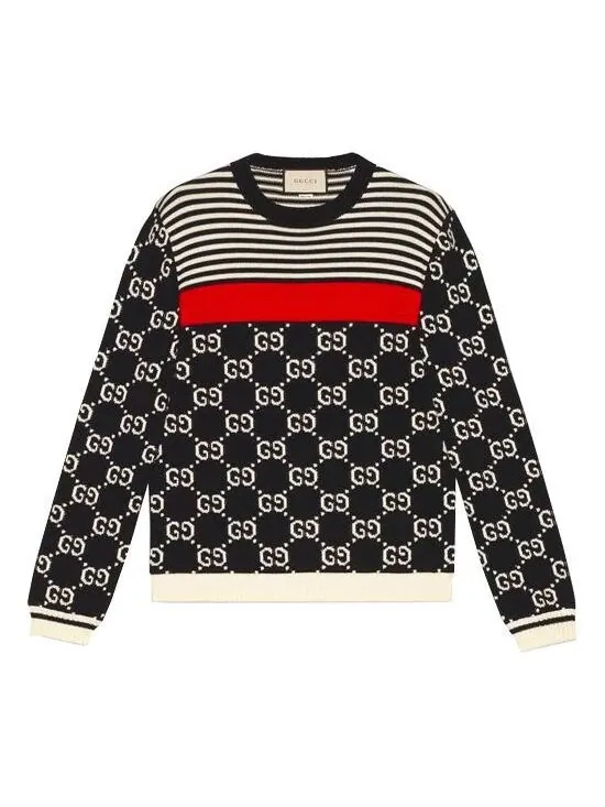 Свитер Gucci men's gg logo striped knit sweater — изображение 1 из 4, синий