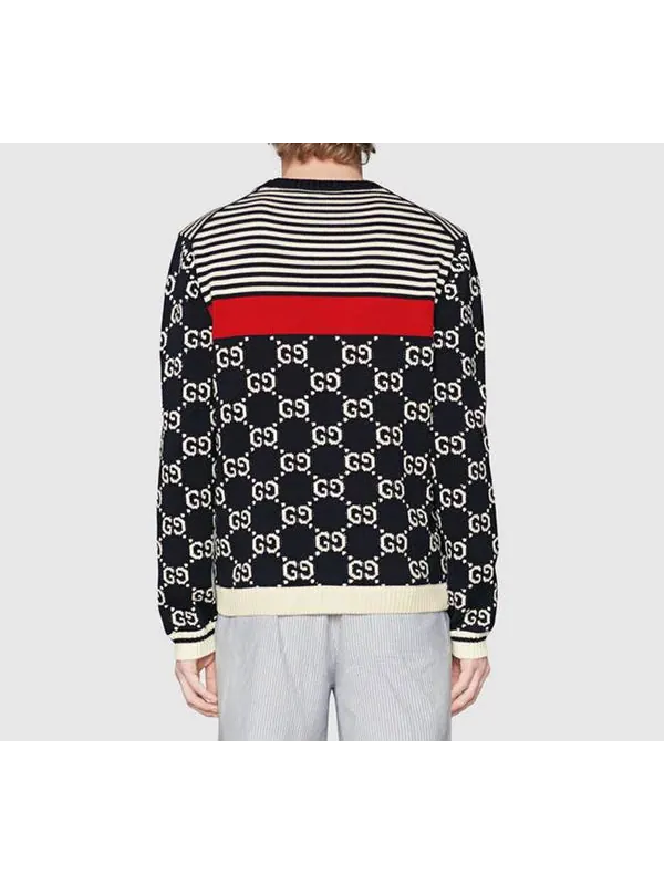 Свитер Gucci men's gg logo striped knit sweater — изображение 3 из 4, синий