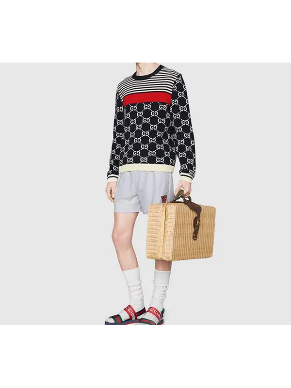 Свитер Gucci men's gg logo striped knit sweater — изображение 4 из 4, синий