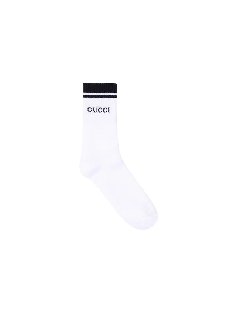 Носки Gucci Logo-intarsia Cotton-Blend Socks — изображение 2 из 4, белый/черный
