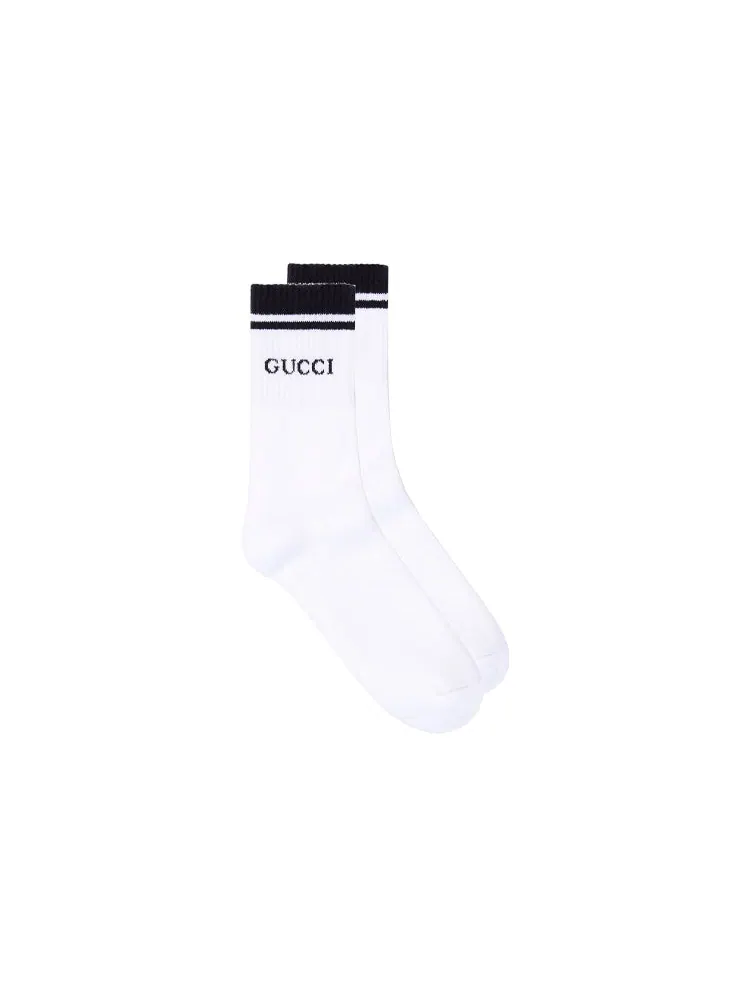 Носки Gucci Logo-intarsia Cotton-Blend Socks — изображение 3 из 4, белый/черный