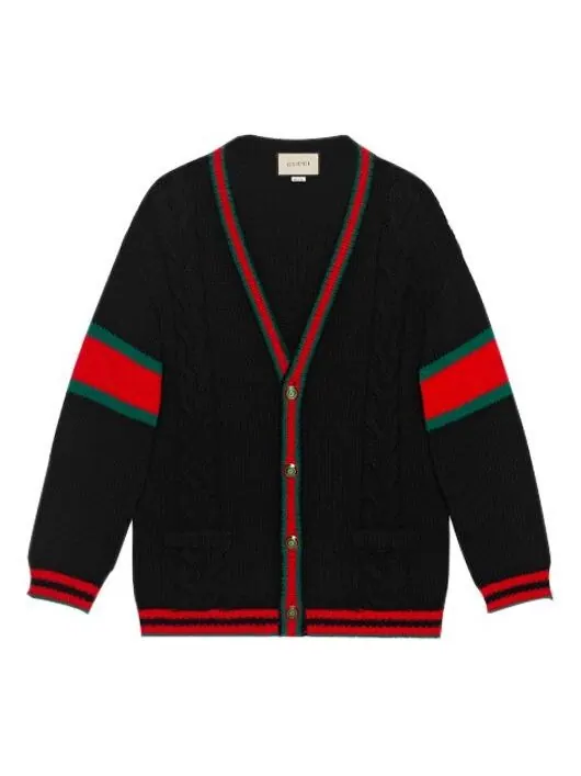 Кардиган Gucci oversize cable knit — изображение 1 из 4, черный/красный/зеленый