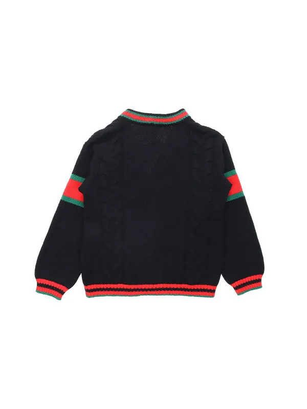 Кардиган Gucci oversize cable knit — изображение 2 из 4, черный/красный/зеленый