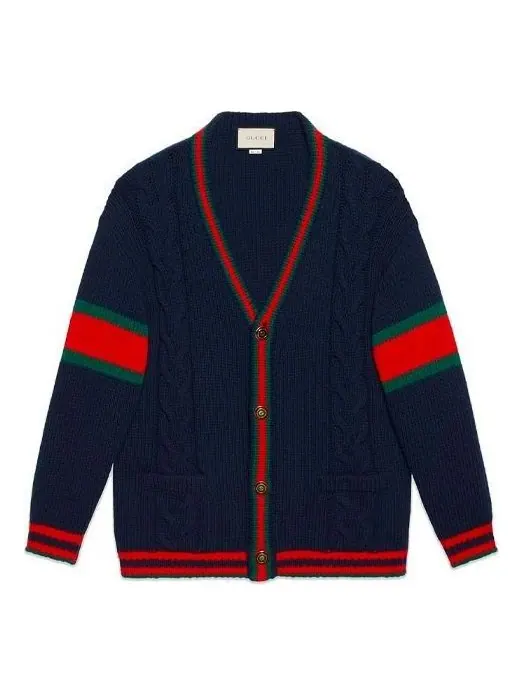 Кардиган Gucci Oversize Cable Knit Cardigan — изображение 1 из 4, синий