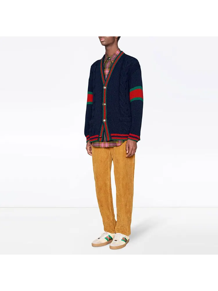 Кардиган Gucci Oversize Cable Knit Cardigan — изображение 2 из 4, синий