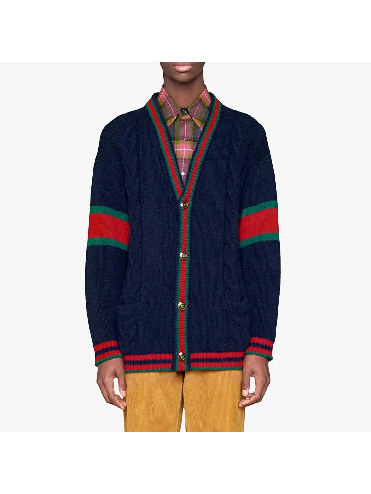 Кардиган Gucci Oversize Cable Knit Cardigan — изображение 3 из 4, синий