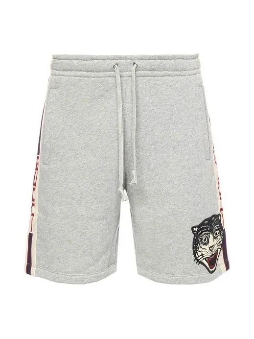 Шорты Gucci men's ss21 tiger head cotton gray shorts, свободная версия