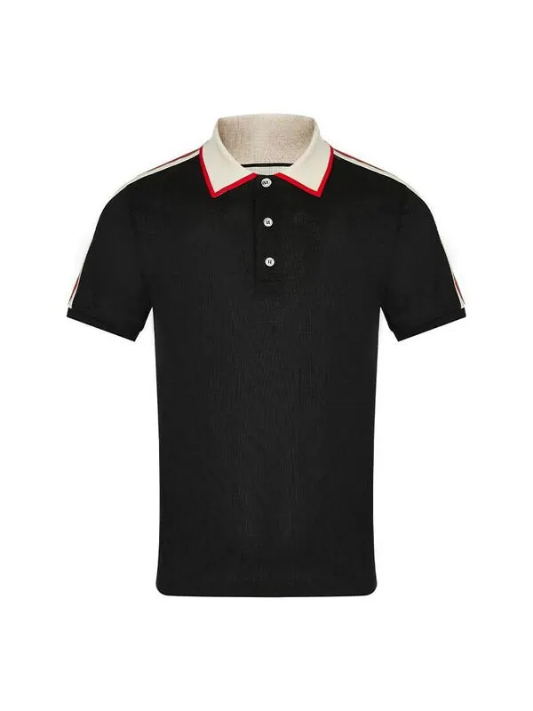 Футболка-поло GUCCI Striped Logo Short-sleeved Polo Shirt — изображение 1 из 4, черный