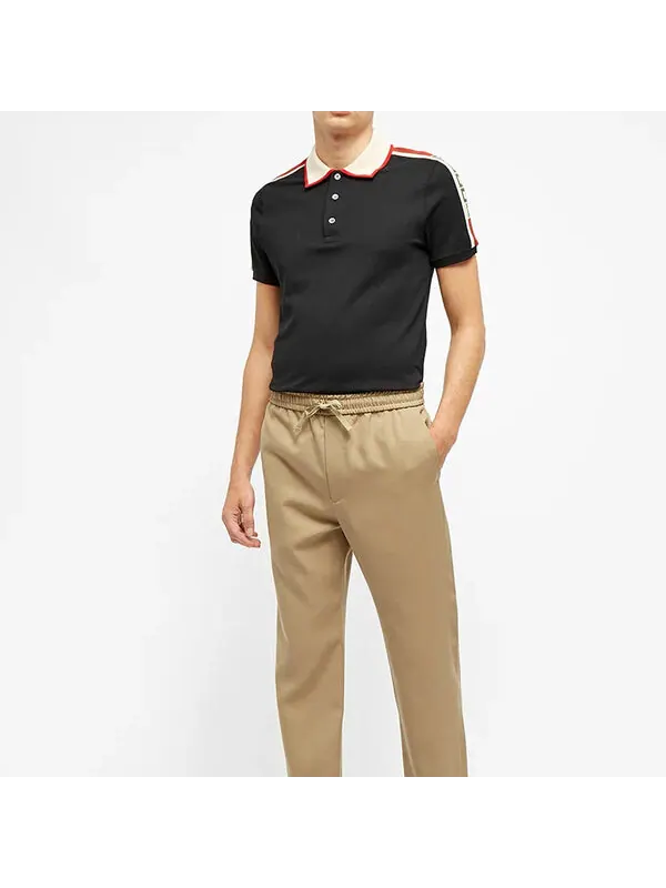 Футболка-поло GUCCI Striped Logo Short-sleeved Polo Shirt — изображение 4 из 4, черный