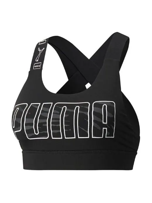 (WMNS) Puma Mid Impact Feel It Training Bra 'Black' — изображение 1 из 1, черный/белый