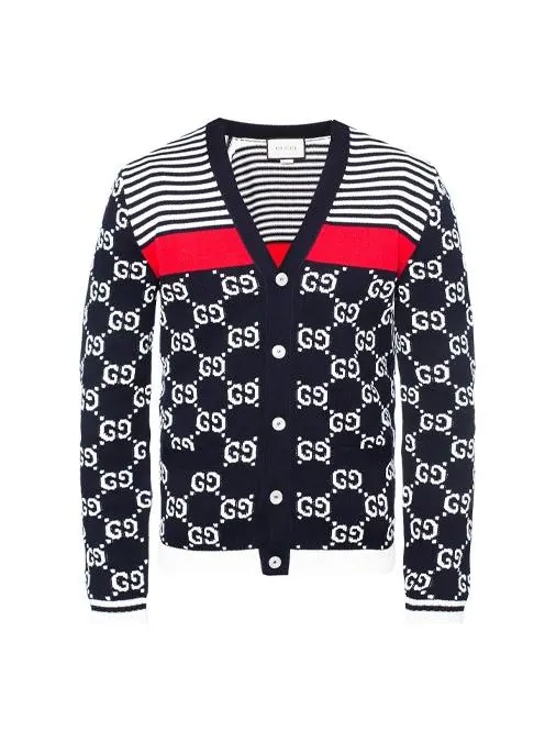 Кардиган Gucci Classic Full Logo Stitching Wool Knitted Cardigan For Men Navy — изображение 1 из 4, синий