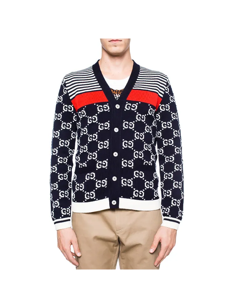 Кардиган Gucci Classic Full Logo Stitching Wool Knitted Cardigan For Men Navy — изображение 2 из 4, синий