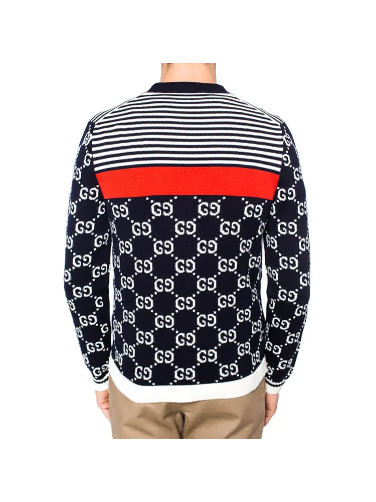 Кардиган Gucci Classic Full Logo Stitching Wool Knitted Cardigan For Men Navy — изображение 3 из 4, синий