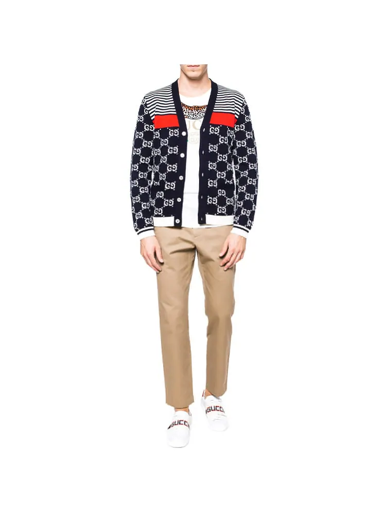 Кардиган Gucci Classic Full Logo Stitching Wool Knitted Cardigan For Men Navy — изображение 4 из 4, синий
