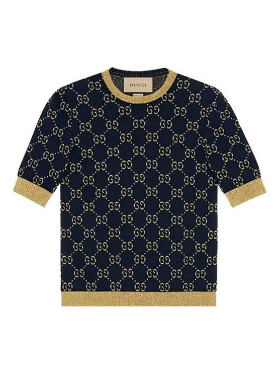 Футболка Gucci хлопково-шелковая с коротким рукавом, классический крой — изображение 1 из 4, темно-синий