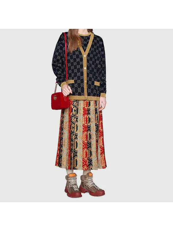 Футболка Gucci хлопково-шелковая с коротким рукавом, классический крой — изображение 4 из 4, темно-синий