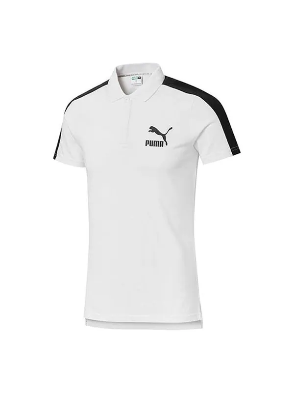 Рубашка поло iconic t7 polo shirt 'white' Puma — изображение 1 из 2, белый/черный