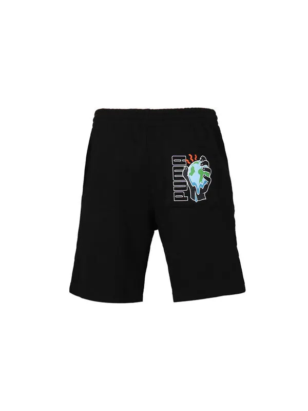 Шорты trendy casual graphic shorts 'black' Puma — изображение 2 из 4, черный/зеленый