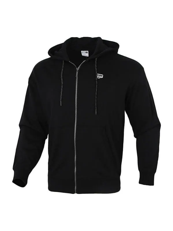 Куртка downtown full zip jacket 'black' Puma — изображение 1 из 4, черный/белый