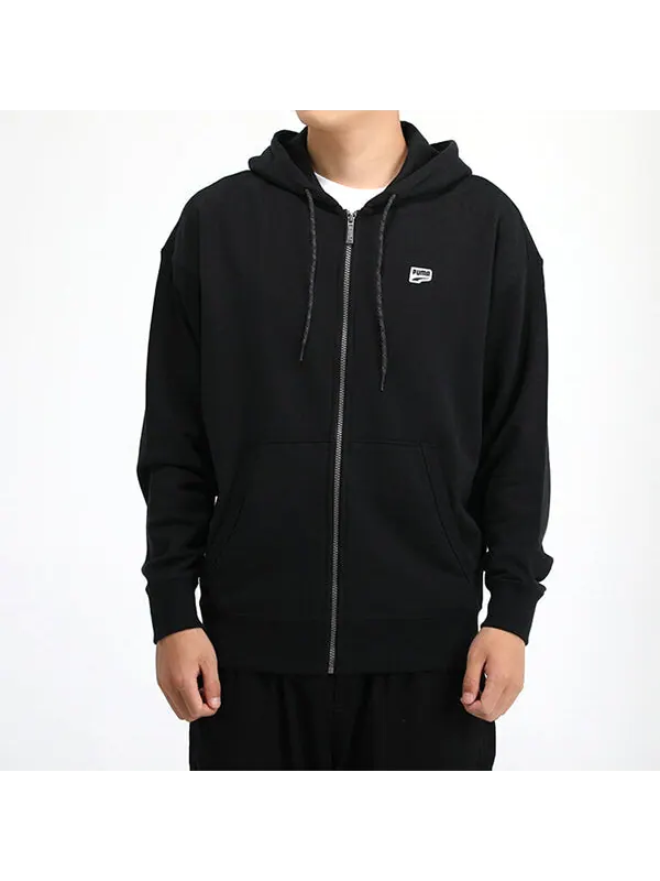 Куртка downtown full zip jacket 'black' Puma — изображение 3 из 4, черный/белый