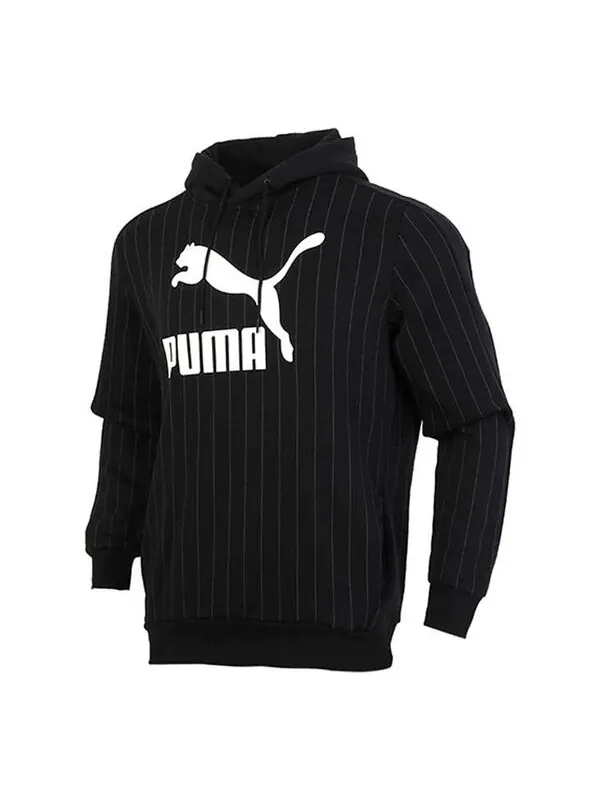 Толстовка pinstripe aop pullover hoodie 'black' Puma — изображение 1 из 4, черный/белый