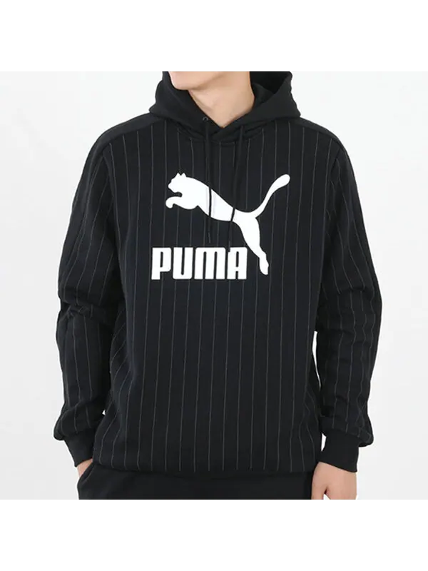 Толстовка pinstripe aop pullover hoodie 'black' Puma — изображение 3 из 4, черный/белый