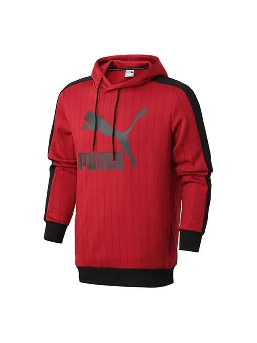 Толстовка pinstripe aop pullover hoodie 'red' Puma — изображение 1 из 4, красный/черный