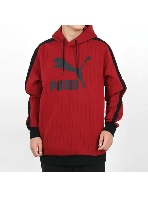 Толстовка pinstripe aop pullover hoodie 'red' Puma — изображение 3 из 4, красный/черный