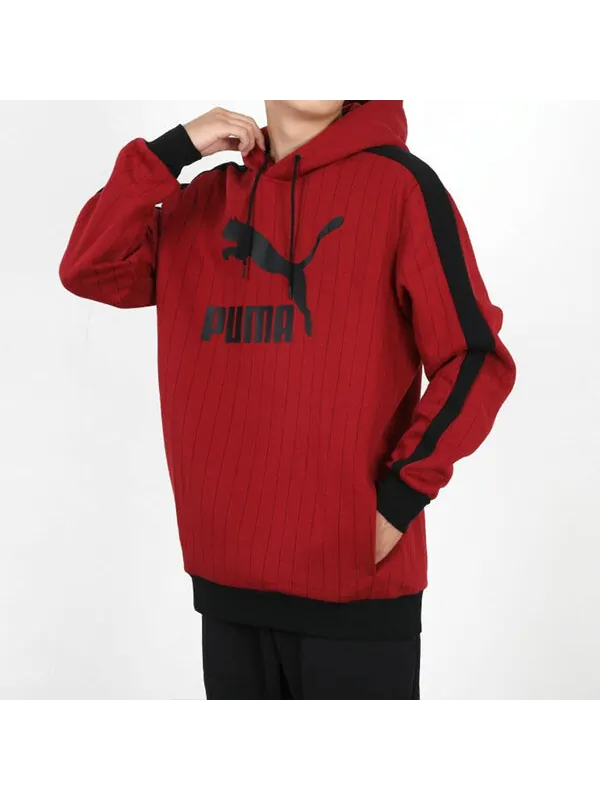 Толстовка pinstripe aop pullover hoodie 'red' Puma — изображение 4 из 4, красный/черный