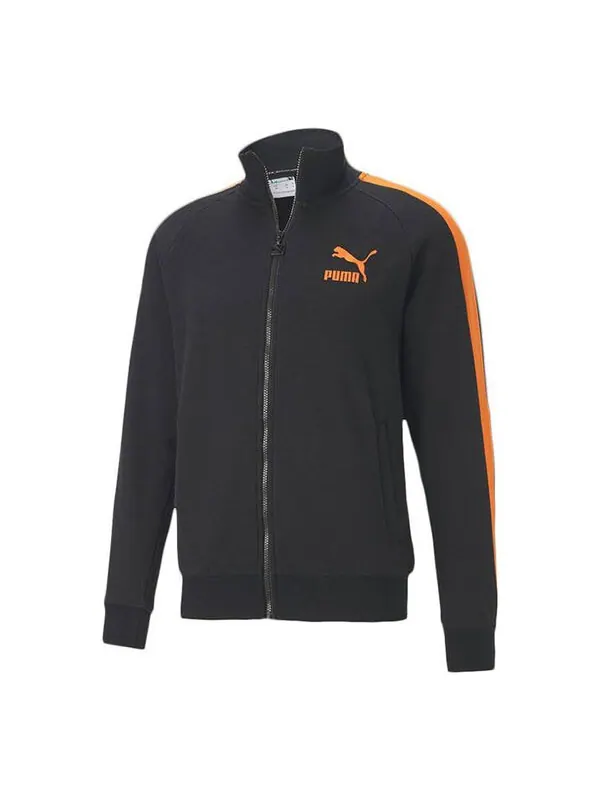 Куртка iconic t7 track jacket 'black' Puma — изображение 1 из 4, черный/оранжевый