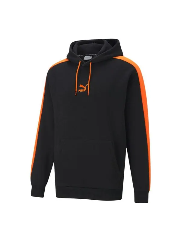 Толстовка iconic t7 hoodie 'black' Puma — изображение 1 из 4, черный/оранжевый