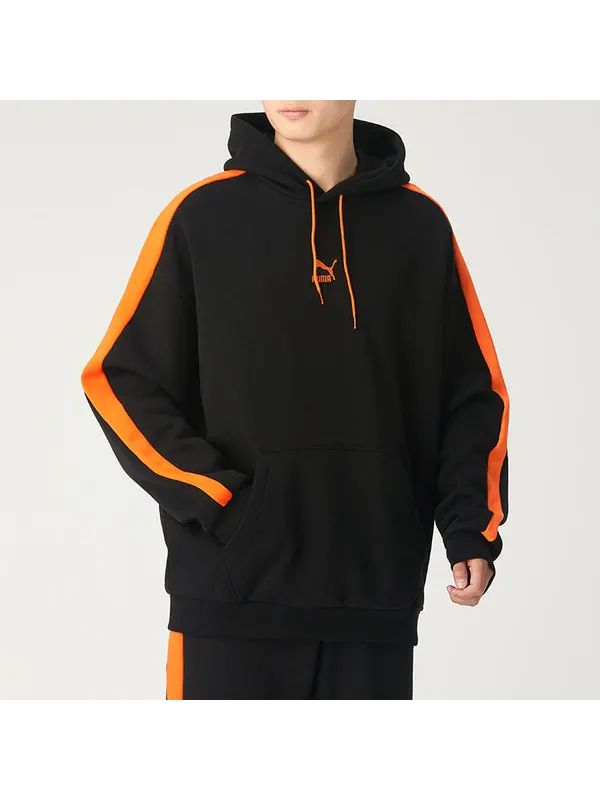 Толстовка iconic t7 hoodie 'black' Puma — изображение 3 из 4, черный/оранжевый