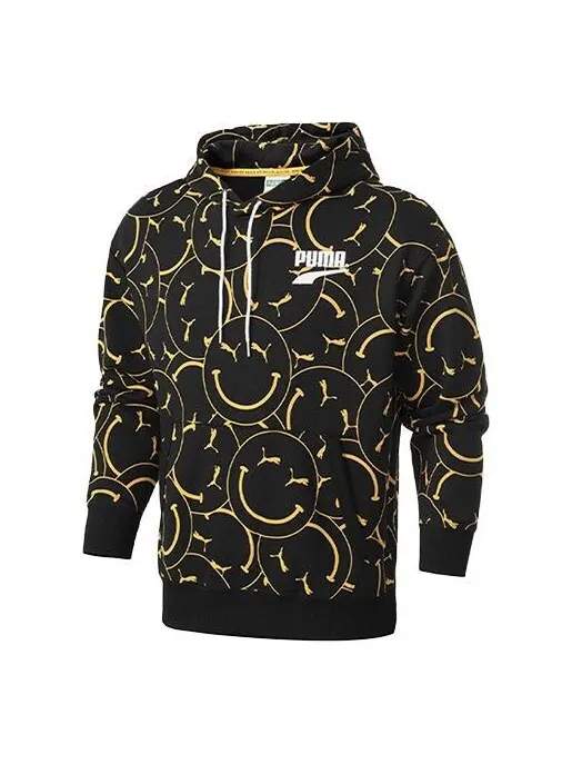 Толстовка club aop printed hoodie tr 'black' Puma — изображение 1 из 4, черный/желтый