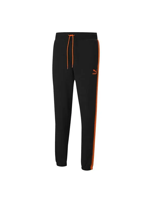 Брюки iconic t7 relaxed pants 'black' Puma — изображение 1 из 2, черный/оранжевый