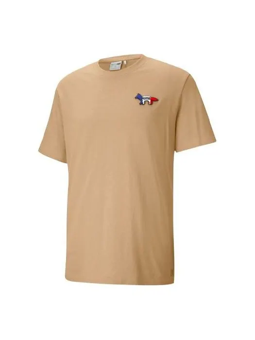 Футболка x maison kitsune embroidery round-neck khaki Puma — изображение 1 из 2, хаки