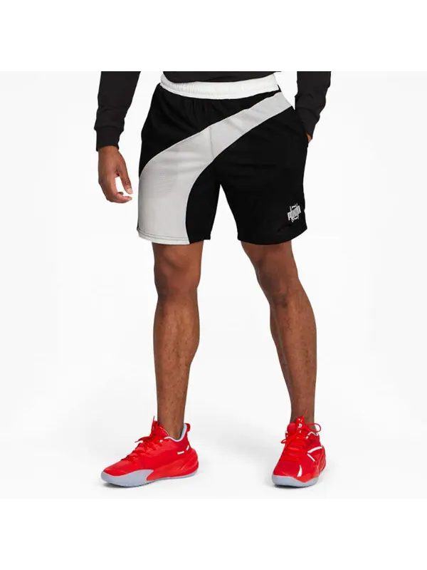 Шорты flare basketball shorts 'black' Puma — изображение 4 из 4, черный/белый