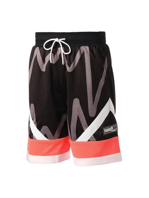 Шорты jaws mesh basketball shorts 'black' Puma — изображение 1 из 3, черный/оранжевый/белый
