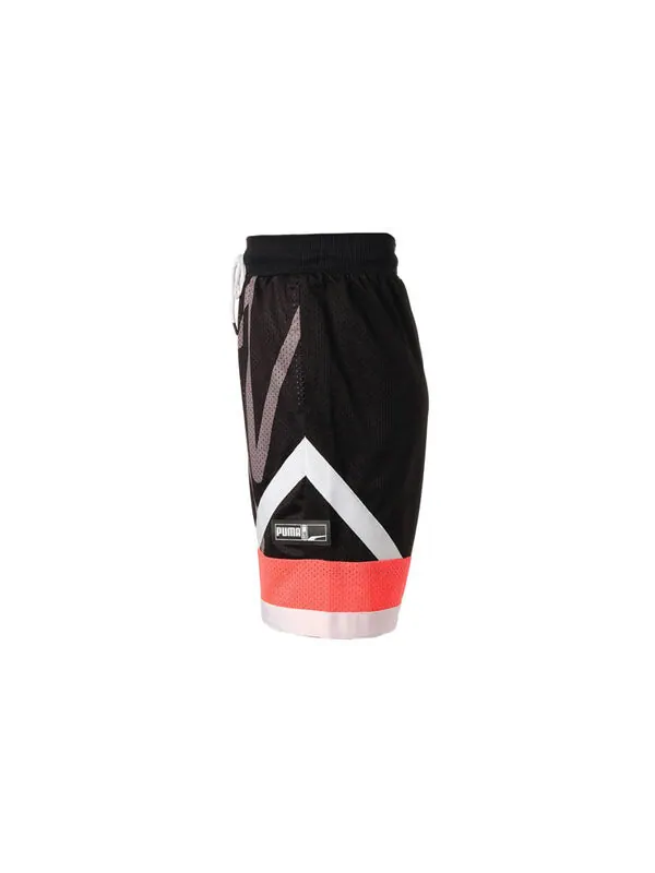 Шорты jaws mesh basketball shorts 'black' Puma — изображение 2 из 3, черный/оранжевый/белый