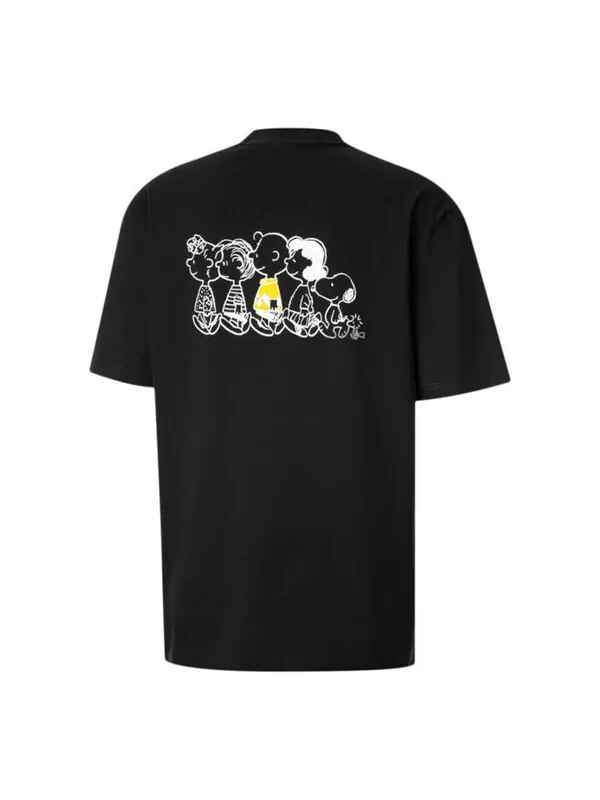 Футболка PUMA x Peanuts Crossover Cartoon Pattern Printing Sports Short Sleeve Black — изображение 1 из 3, черный
