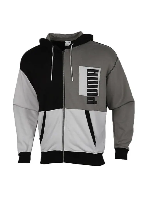 Куртка cardigan hooded colorblock logo jacket black gray Puma — изображение 1 из 2, серый