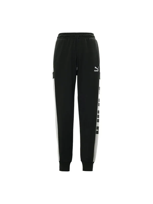 Брюки retro block sweatpant 'black white grey' Puma — изображение 1 из 4, черный/белый/серый