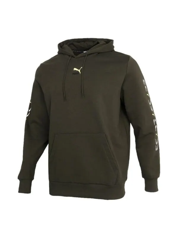Толстовка graphic hoodie 'olive green white' Puma — изображение 1 из 4, оливковый зеленый/белый