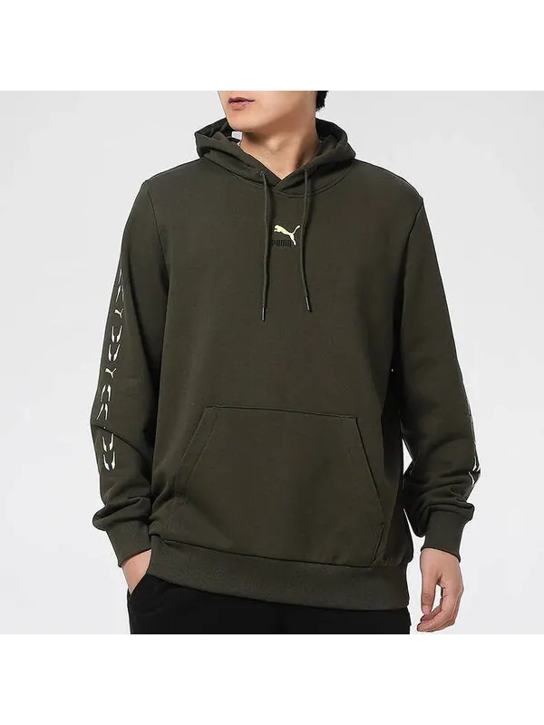 Толстовка graphic hoodie 'olive green white' Puma — изображение 3 из 4, оливковый зеленый/белый