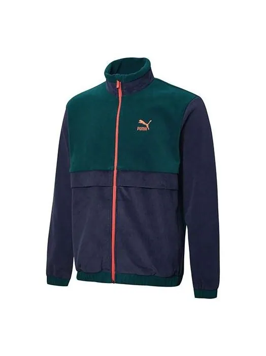 Куртка winter retro polar fleece splicing colorblock stand collar logo jacket blue Puma — изображение 1 из 2, бежевый