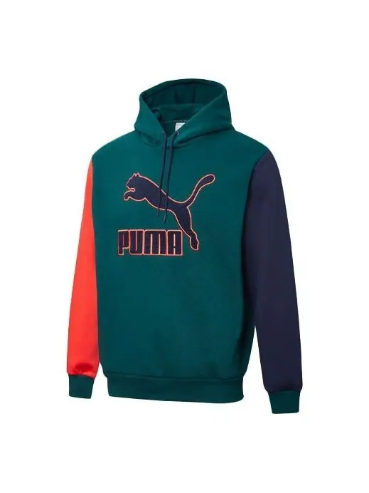 Толстовка PUMA Winter Embroidered Logo Colorblock Fleece Lined Stay Warm Green — изображение 1 из 2, зеленый