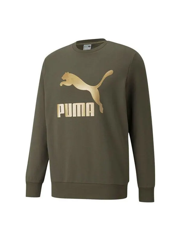 Свитер archive metallic logo sweater 'olive green gold' Puma