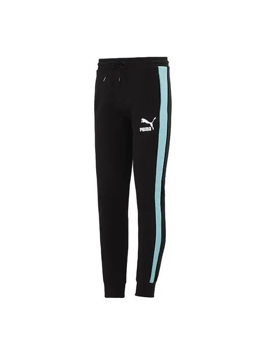 Брюки iconic t7 track pants 'black white blue' Puma — изображение 1 из 4, черный/белый/синий
