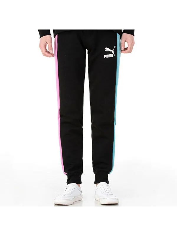 Брюки iconic t7 track pants 'black white blue' Puma — изображение 2 из 4, черный/белый/синий