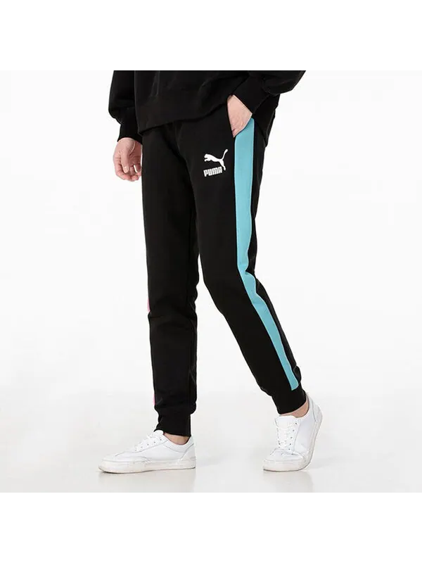 Брюки iconic t7 track pants 'black white blue' Puma — изображение 4 из 4, черный/белый/синий